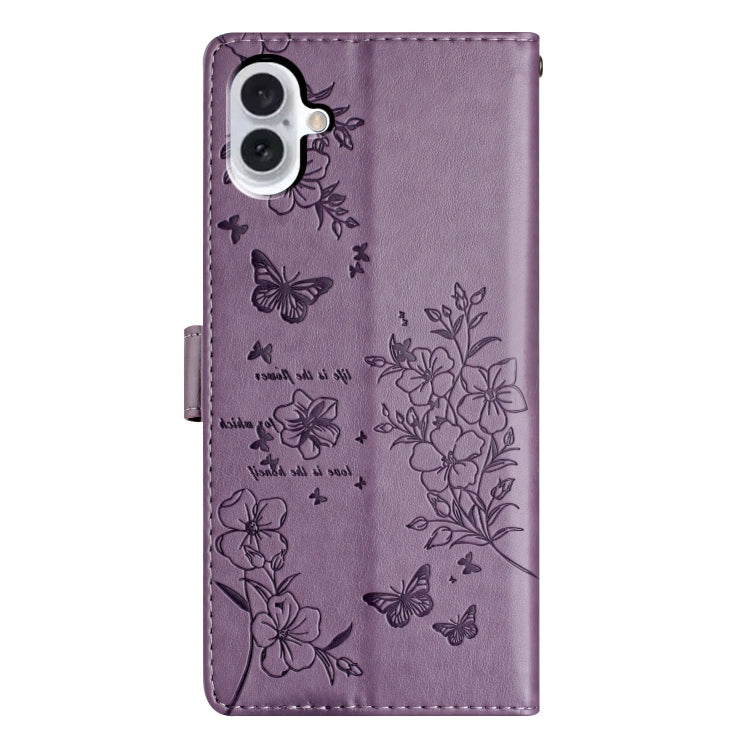 For iPhone 16 Plus Butterflies and Flowers Leather Phone Case(Purple) - iPhone 16 Plus Cases by buy2fix | Online Shopping UK | buy2fix