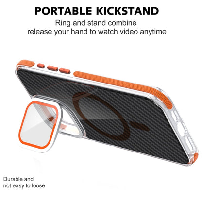 For iPhone 16 Pro Max Magsafe Dual-Color Carbon Fiber Lens Film Phone Case with Lens Fold Holder(Orange) - iPhone 16 Pro Max Cases by buy2fix | Online Shopping UK | buy2fix