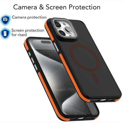 For iPhone 16 Pro Magsafe Dual-Color Skin Feel Lens Film Phone Case with Lens Fold Holder(Blue) - More iPhone Cases by buy2fix | Online Shopping UK | buy2fix