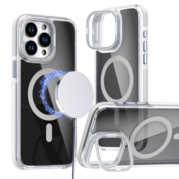 For iPhone 16 Pro Max Magsafe Dual-Color Transparent Black Lens Holder Phone Case(White) - iPhone 16 Pro Max Cases by buy2fix | Online Shopping UK | buy2fix