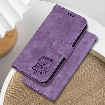 For Samsung Galaxy S25 5G Little Tiger Embossed Leather Phone Case(Purple) - Galaxy S25 5G Cases by buy2fix | Online Shopping UK | buy2fix