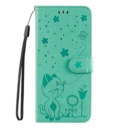 For Samsung Galaxy S25 / S24 5G Cat and Bee Embossed Flip Leather Phone Case(Green) - Galaxy S25 5G Cases by buy2fix | Online Shopping UK | buy2fix