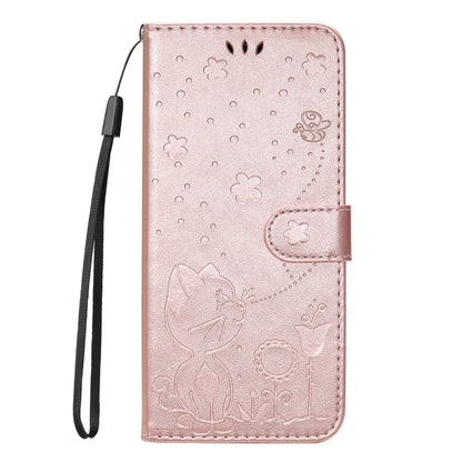 For Samsung Galaxy S25 / S24 5G Cat and Bee Embossed Flip Leather Phone Case(Rose Gold) - Galaxy S25 5G Cases by buy2fix | Online Shopping UK | buy2fix