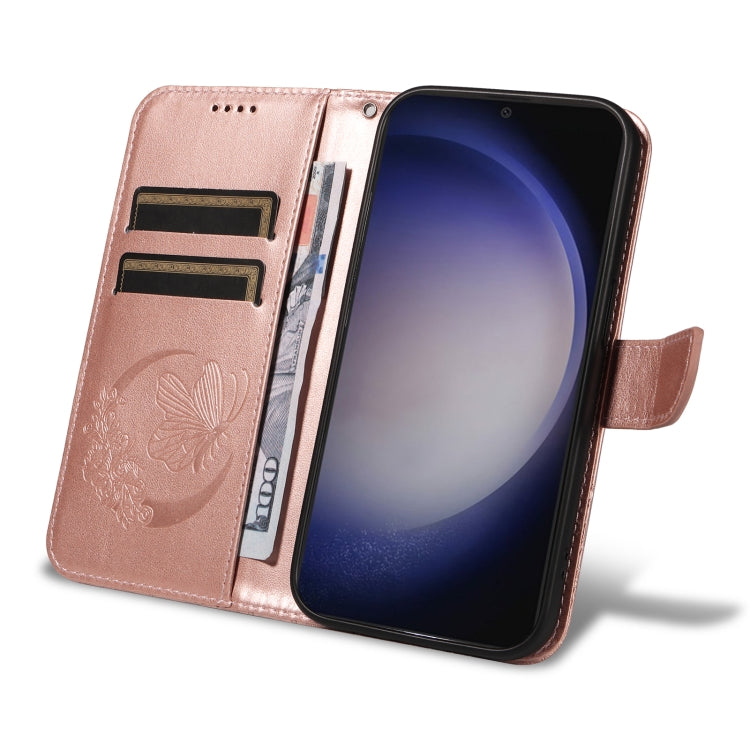 For Samsung Galaxy S25+ / S24+ 5G Swallowtail Butterfly Embossed Leather Phone Case(Rose Gold) - Galaxy S25+ 5G Cases by buy2fix | Online Shopping UK | buy2fix