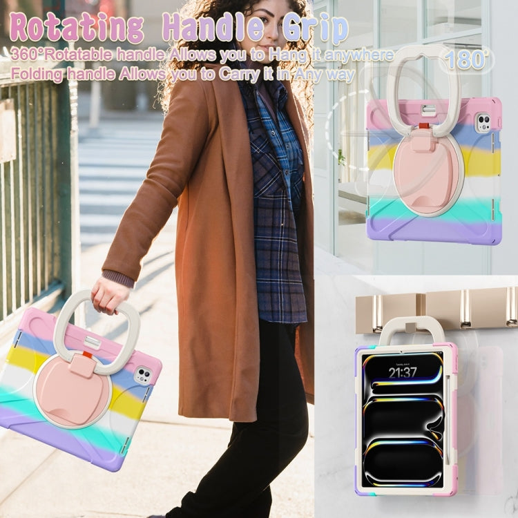 For iPad Pro 13 2024 Silicone Hybrid PC Tablet Case with Holder & Shoulder Strap(Colorful Pink) - iPad Pro 13 2024 Cases by buy2fix | Online Shopping UK | buy2fix