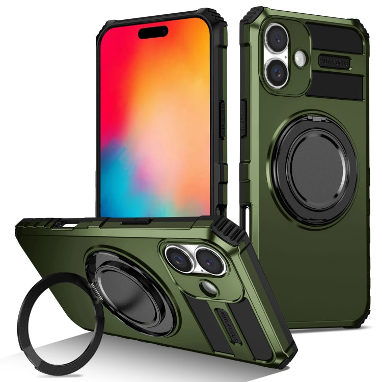 For iPhone 16 Rotating Magnetic Holder Phone Case(Dark Green) - iPhone 16 Cases by buy2fix | Online Shopping UK | buy2fix