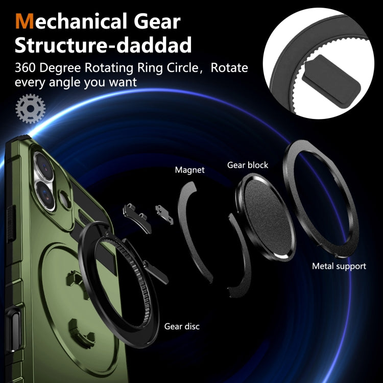 For iPhone 16 Rotating Magnetic Holder Phone Case(Dark Green) - iPhone 16 Cases by buy2fix | Online Shopping UK | buy2fix