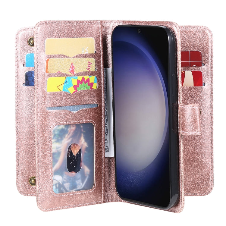 For Samsung Galaxy S25 / S24 5G Multi-Function Wallet 10 Card Slots Leather Phone Case(Rose Gold) - Galaxy S25 5G Cases by buy2fix | Online Shopping UK | buy2fix