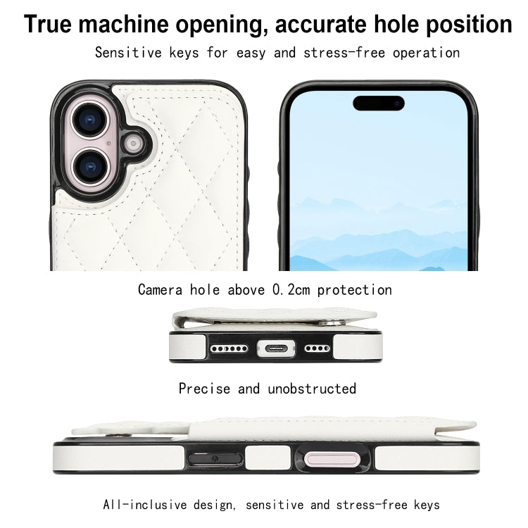 For iPhone 16 Plus Double Buckle Rhombic PU Leather Phone Case(White) - iPhone 16 Plus Cases by buy2fix | Online Shopping UK | buy2fix