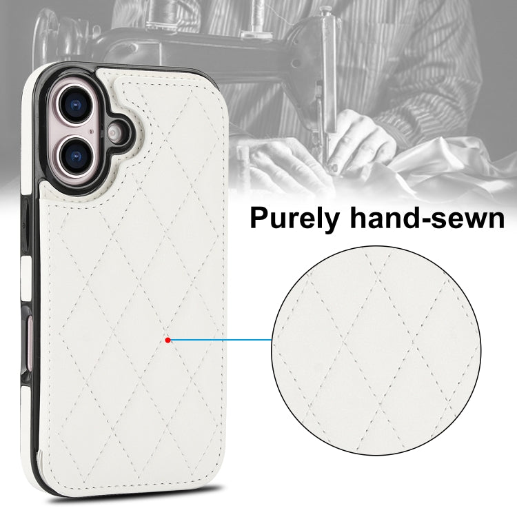 For iPhone 16 Double Buckle Rhombic PU Leather Phone Case(White) - iPhone 16 Cases by buy2fix | Online Shopping UK | buy2fix