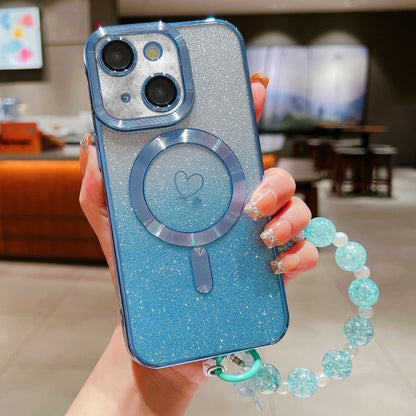 For iPhone 13 Loves Gradient Glitter Bracelets Carbon Fiber Magsafe TPU Phone Case(Blue) - iPhone 13 Cases by buy2fix | Online Shopping UK | buy2fix