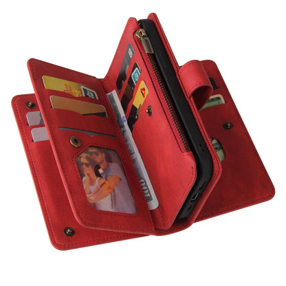 For iPhone 16 Pro Max Skin Feel Multi Card Slots Zipper Wallet Leather Phone Case(Red) - iPhone 16 Pro Max Cases by buy2fix | Online Shopping UK | buy2fix