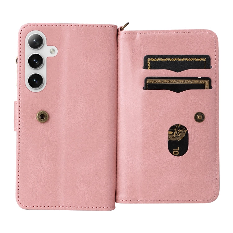 For Samsung Galaxy S25 / S24 5G Skin Feel Multi Card Slots Zipper Wallet Leather Phone Case(Pink) - Galaxy S25 5G Cases by buy2fix | Online Shopping UK | buy2fix