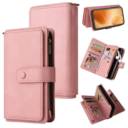 For Xiaomi 14T Pro Skin Feel Multi Card Slots Zipper Wallet Leather Phone Case(Pink) - 14T Pro Cases by buy2fix | Online Shopping UK | buy2fix