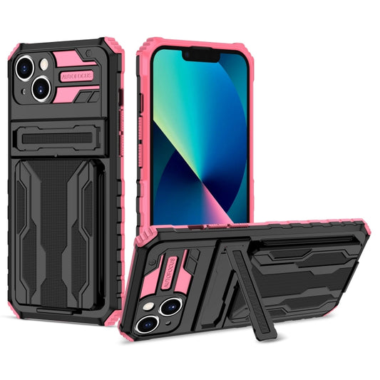 For iPhone 15 Kickstand Armor Card Wallet Phone Case(Pink) - iPhone 15 Cases by buy2fix | Online Shopping UK | buy2fix