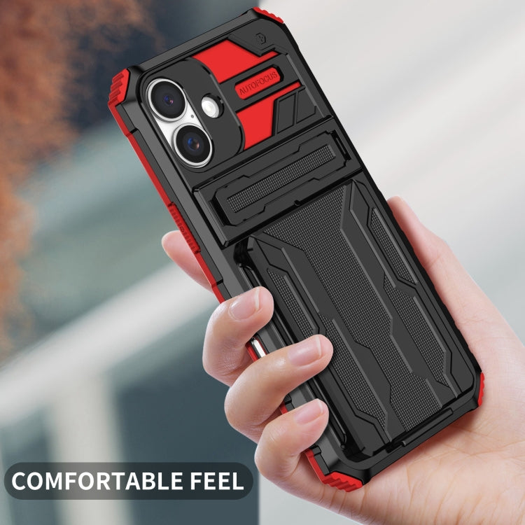 For iPhone 16 Kickstand Armor Card Wallet Phone Case(Red) - iPhone 16 Cases by buy2fix | Online Shopping UK | buy2fix