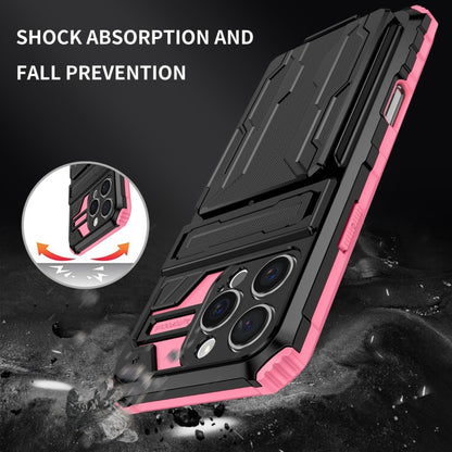 For iPhone 16 Pro Kickstand Armor Card Wallet Phone Case(Pink) - iPhone 16 Pro Cases by buy2fix | Online Shopping UK | buy2fix