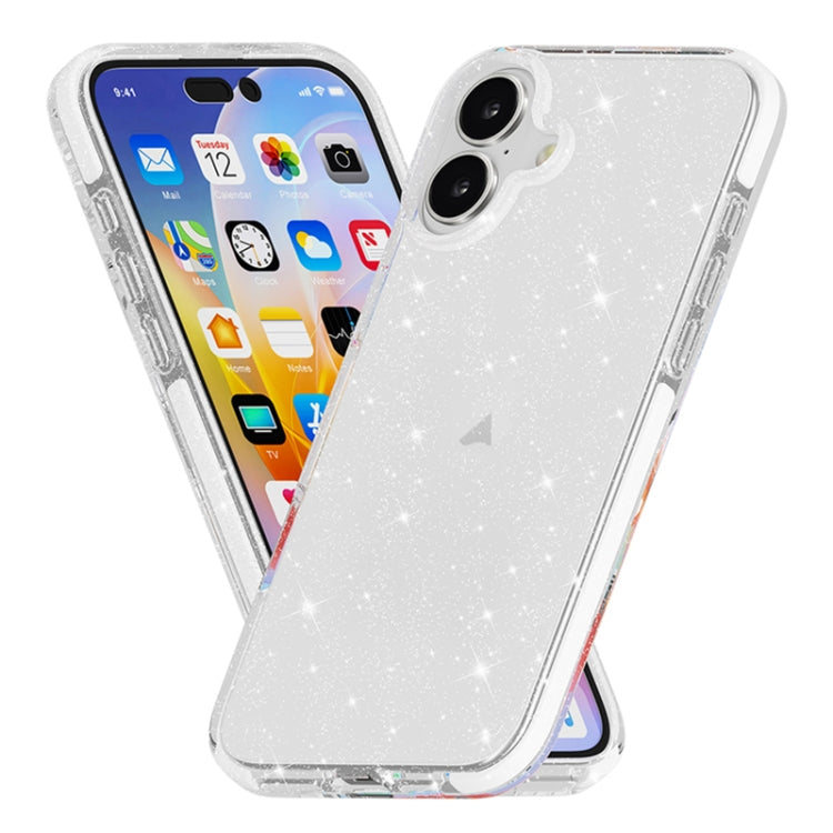 For iPhone 16 Plus Dual Color Clear Glitter TPU + TPE Full Coverage Phone Case(Glitter White) - iPhone 16 Plus Cases by buy2fix | Online Shopping UK | buy2fix