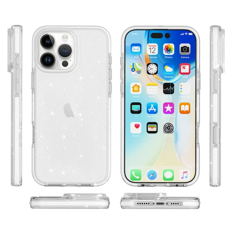 For iPhone 16 Pro Max Dual Color Clear Glitter TPU + TPE Full Coverage Phone Case(Glitter White) - iPhone 16 Pro Max Cases by buy2fix | Online Shopping UK | buy2fix