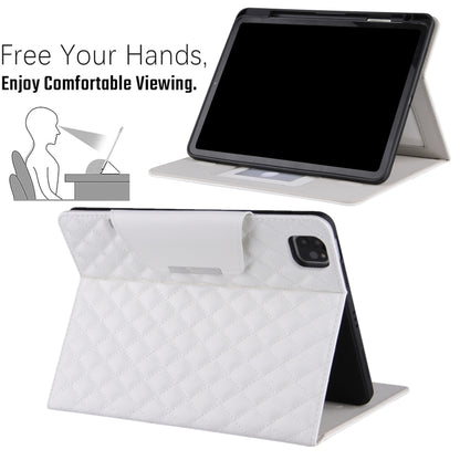 For iPad Pro 11 2024 Checkered Hardware Buckle Leather Smart Tablet Case(White) - iPad Pro 11 2024 Cases by buy2fix | Online Shopping UK | buy2fix