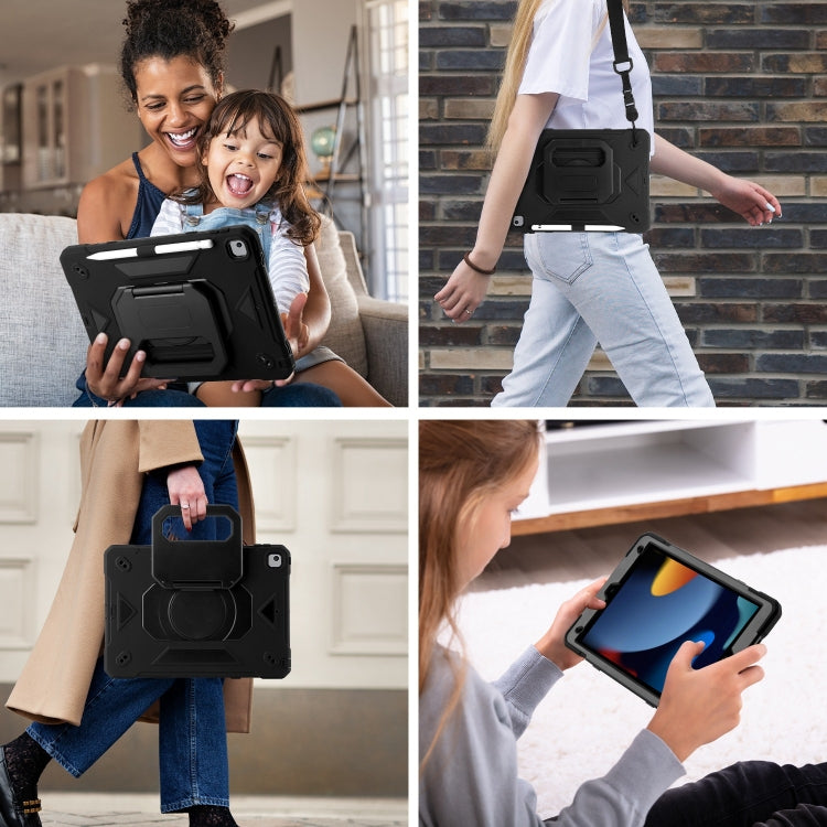 For iPad 10.2 2021 / 2020 / 2019 Legend Grip Holder Silicone Hybrid PC Tablet Case with Strap(Black) - iPad 10.2 Cases by buy2fix | Online Shopping UK | buy2fix