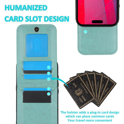 For iPhone 16 Pro Solid Color Card Slots Bracket PU Phone Case(Mint Green) - iPhone 16 Pro Cases by buy2fix | Online Shopping UK | buy2fix