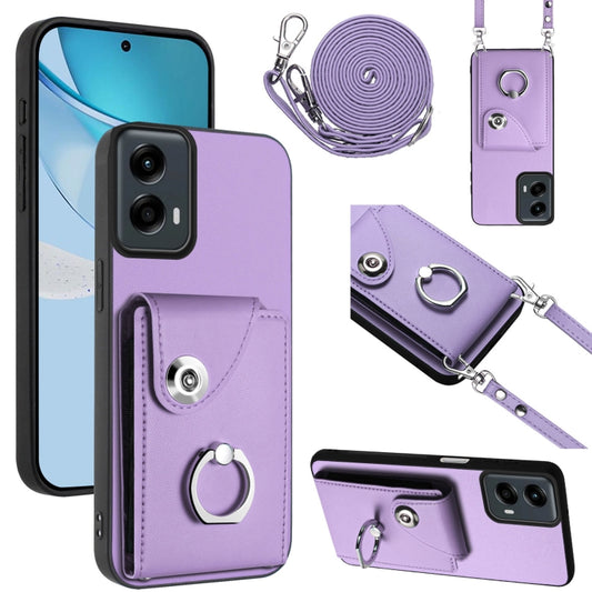 For Motorola Moto G 5G 2024 Organ Card Bag Ring Holder Phone Case with Long Lanyard(Purple) - Motorola Cases by buy2fix | Online Shopping UK | buy2fix