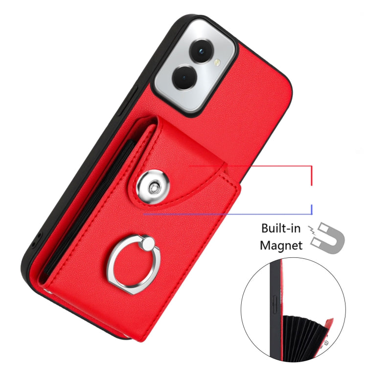 For Motorola Moto G Power 2024 5G Organ Card Bag Ring Holder Phone Case with Long Lanyard(Red) - Motorola Cases by buy2fix | Online Shopping UK | buy2fix