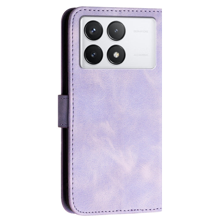 For Redmi K70 YX0080 Grid Butterfly Embossed Pattern Flip Leather Phone Case with Lanyard(Light Purple) - K70 Cases by buy2fix | Online Shopping UK | buy2fix