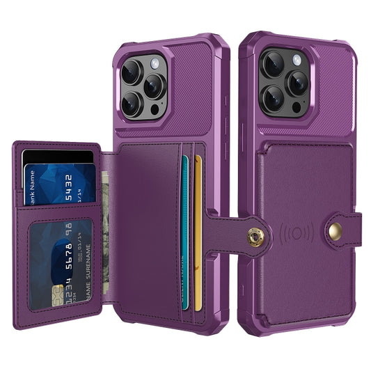 For iPhone 16 Pro Magnetic Wallet Card Bag Leather Phone Case(Purple) - iPhone 16 Pro Cases by buy2fix | Online Shopping UK | buy2fix