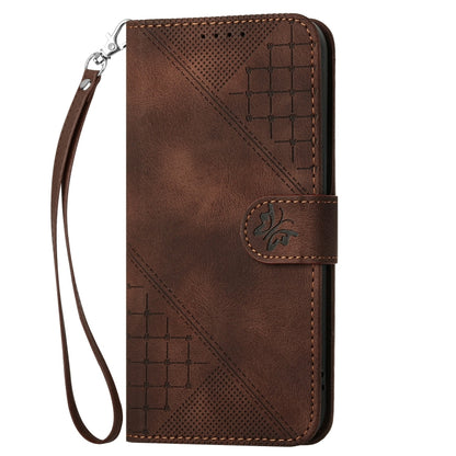 For Motorola Edge 2024 5G Global YX0080 Grid Butterfly Embossed Pattern Flip Leather Phone Case with Lanyard(Coffee) - Motorola Cases by buy2fix | Online Shopping UK | buy2fix