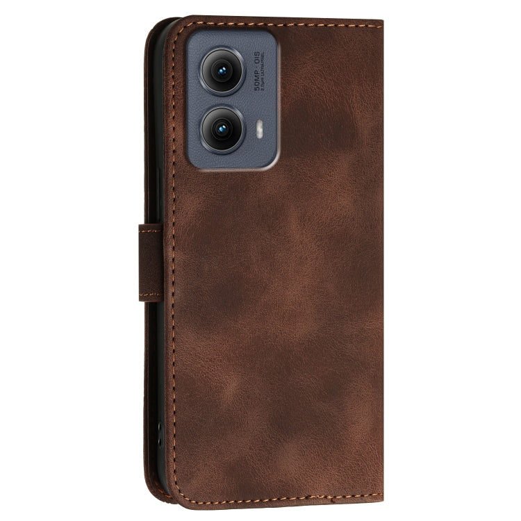 For Motorola Edge 2024 5G Global YX0080 Grid Butterfly Embossed Pattern Flip Leather Phone Case with Lanyard(Coffee) - Motorola Cases by buy2fix | Online Shopping UK | buy2fix