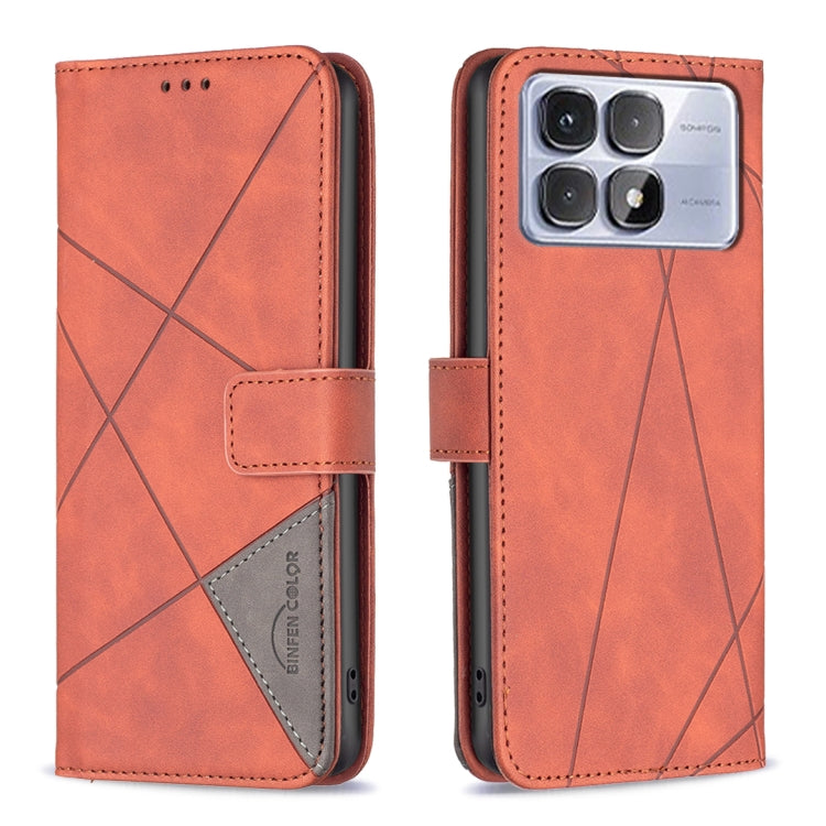 For Redmi K70 Ultra Magnetic Buckle Rhombus Texture Leather Phone Case(Brown) - Xiaomi Cases by buy2fix | Online Shopping UK | buy2fix