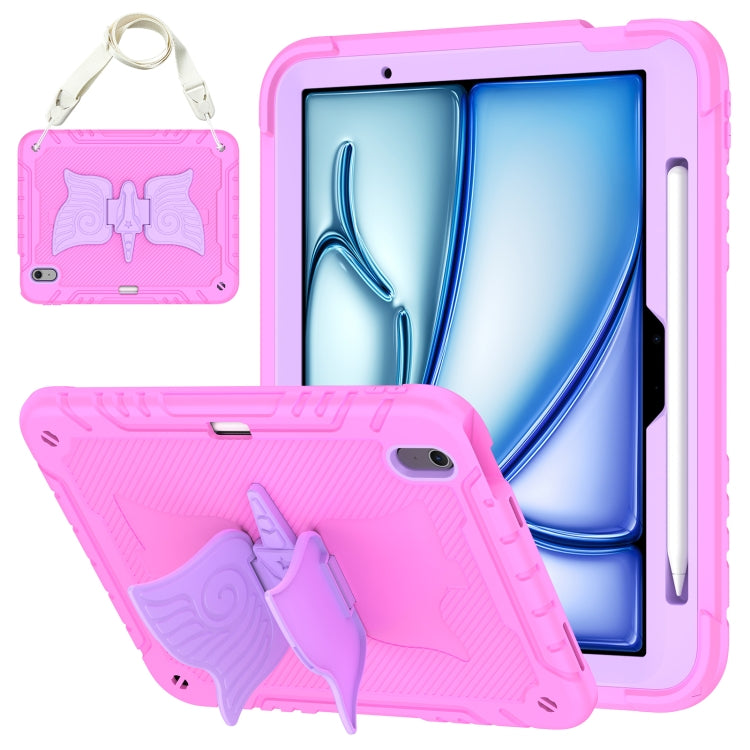 For iPad Air 11 2024 Kickstand PC Hybrid Silicone Tablet Case with Strap(Pink Purple) - iPad Air 11 2024 Cases by buy2fix | Online Shopping UK | buy2fix