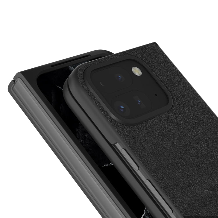 For Google Pixel 9 Pro Fold ABEEL Genuine Leather Wave Black Edge Phone Case(Black) - Google Cases by buy2fix | Online Shopping UK | buy2fix