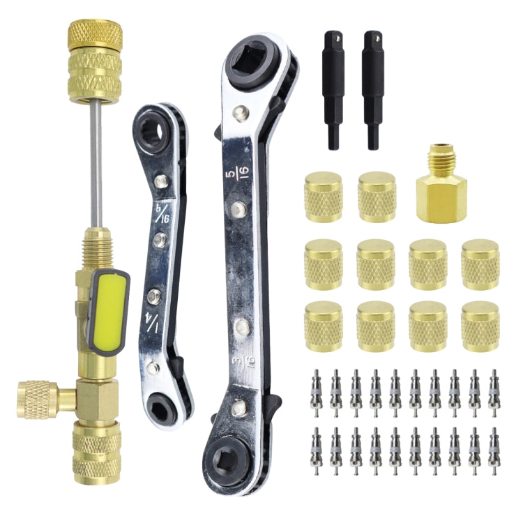 36pcs / Set T6 Air Conditioning Valve Core Remover Installer Tool with Dual Size SAE 1/4 and 5/16 Ports(Gold) - Hand Tool Sets by buy2fix | Online Shopping UK | buy2fix