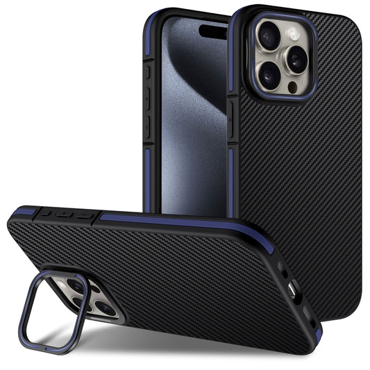 For iPhone 16 Pro Carbon Fiber Texture Lens Holder TPU Phone Case(Blue) - iPhone 16 Pro Cases by buy2fix | Online Shopping UK | buy2fix