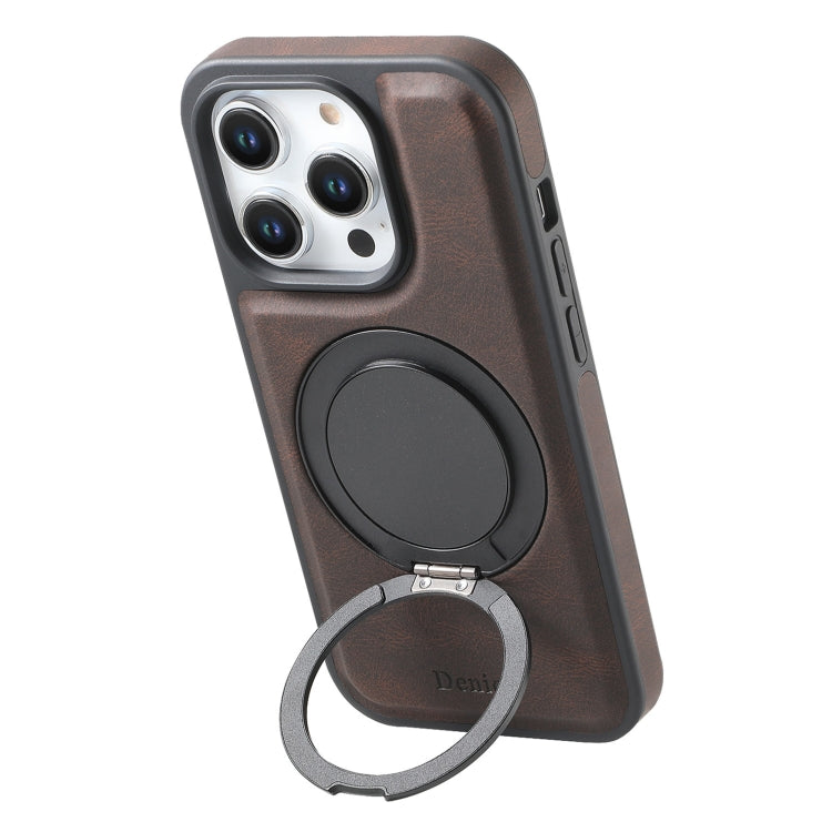 For iPhone 16 Pro Denior A14 Skin Feel Rotating Holder MagSafe Phone Case(Brown) - iPhone 16 Pro Cases by Denior | Online Shopping UK | buy2fix