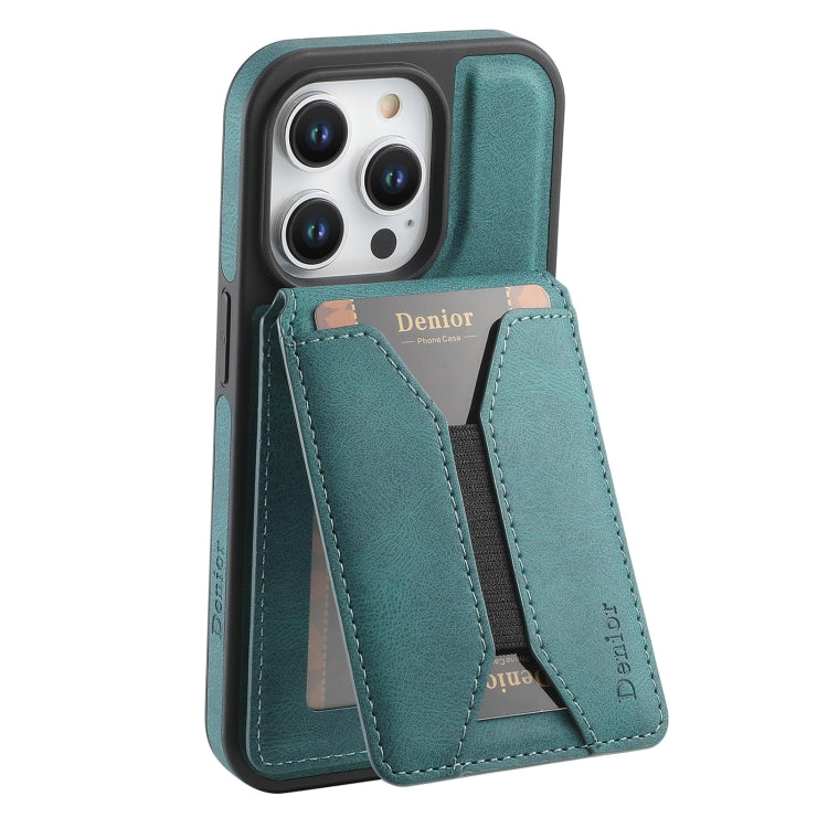 For iPhone 16 Pro Denior D18 Skin Feel Rotating Holder MagSafe Detachable Card Slot Phone Case(Blue) - iPhone 16 Pro Cases by Denior | Online Shopping UK | buy2fix