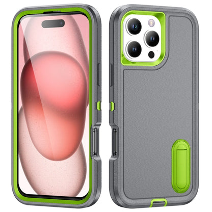 For iPhone 16 Pro Max Rugged PC + Silicone Phone Case with Holder(Grey+Fresh Green) - iPhone 16 Pro Max Cases by buy2fix | Online Shopping UK | buy2fix