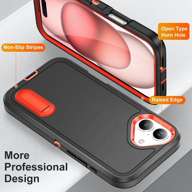 For iPhone 16 Plus Rugged PC + Silicone Phone Case with Holder(Black+Orange) - iPhone 16 Plus Cases by buy2fix | Online Shopping UK | buy2fix