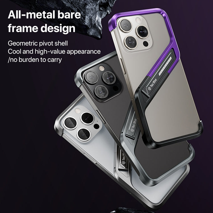 For iPhone 14 Pro S-shaped Stand Frameless Metal Phone Case(Black Purple) - iPhone 14 Pro Cases by buy2fix | Online Shopping UK | buy2fix