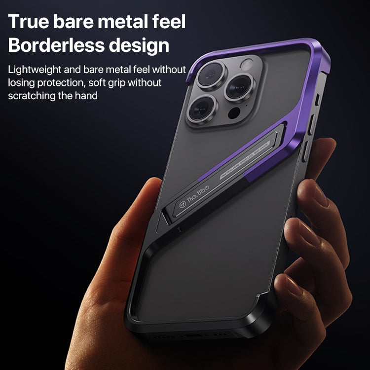 For iPhone 14 Pro S-shaped Stand Frameless Metal Phone Case(Black Purple) - iPhone 14 Pro Cases by buy2fix | Online Shopping UK | buy2fix