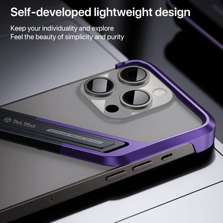 For iPhone 15 S-shaped Stand Frameless Metal Phone Case(Black Purple) - iPhone 15 Cases by buy2fix | Online Shopping UK | buy2fix