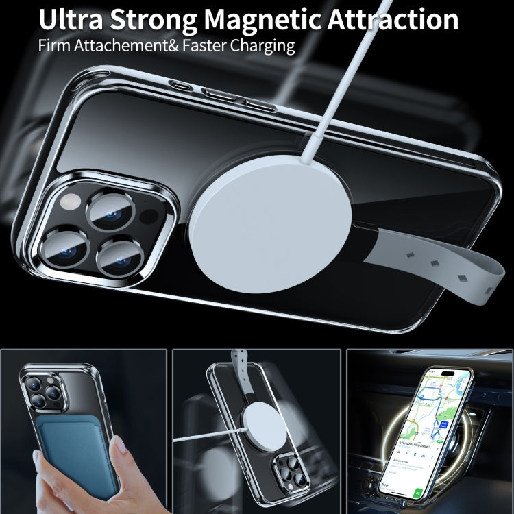 For iPhone 15 Pro Holder Hand Strap MagSafe Transparent Phone Case(Transparent Black + Grey Strap) - iPhone 15 Pro Cases by buy2fix | Online Shopping UK | buy2fix