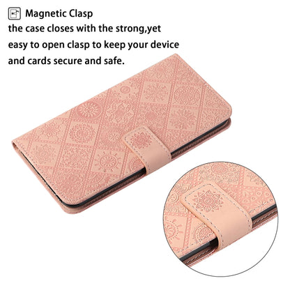 For Samsung Galaxy S25 5G Ethnic Style Embossed Pattern Leather Phone Case(Pink) - Galaxy S25 5G Cases by buy2fix | Online Shopping UK | buy2fix