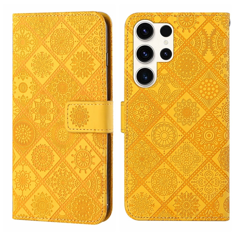 For Samsung Galaxy S25 Ultra 5G Ethnic Style Embossed Pattern Leather Phone Case(Yellow) - Galaxy S25 Ultra 5G Cases by buy2fix | Online Shopping UK | buy2fix