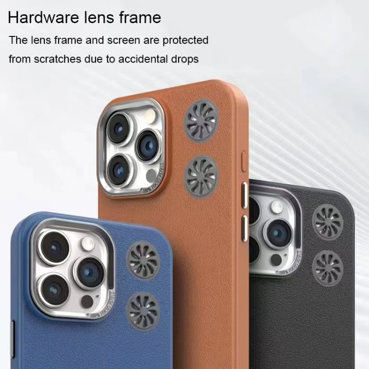 For iPhone 16 Pro Max Leather Textured Fan Hollow Cooling MagSafe Magnetic Phone Case(Brown) - iPhone 16 Pro Max Cases by buy2fix | Online Shopping UK | buy2fix