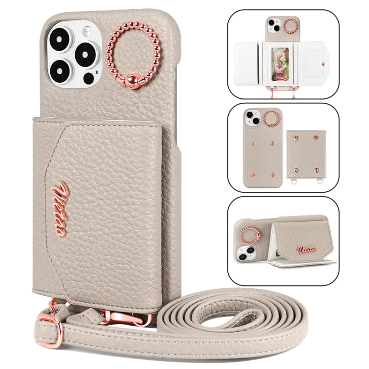 For iPhone 15 Pro Max VIETAO Ring Holder Card Bag Phone Case with Lanyard(White) - iPhone 15 Pro Max Cases by VIETAO | Online Shopping UK | buy2fix