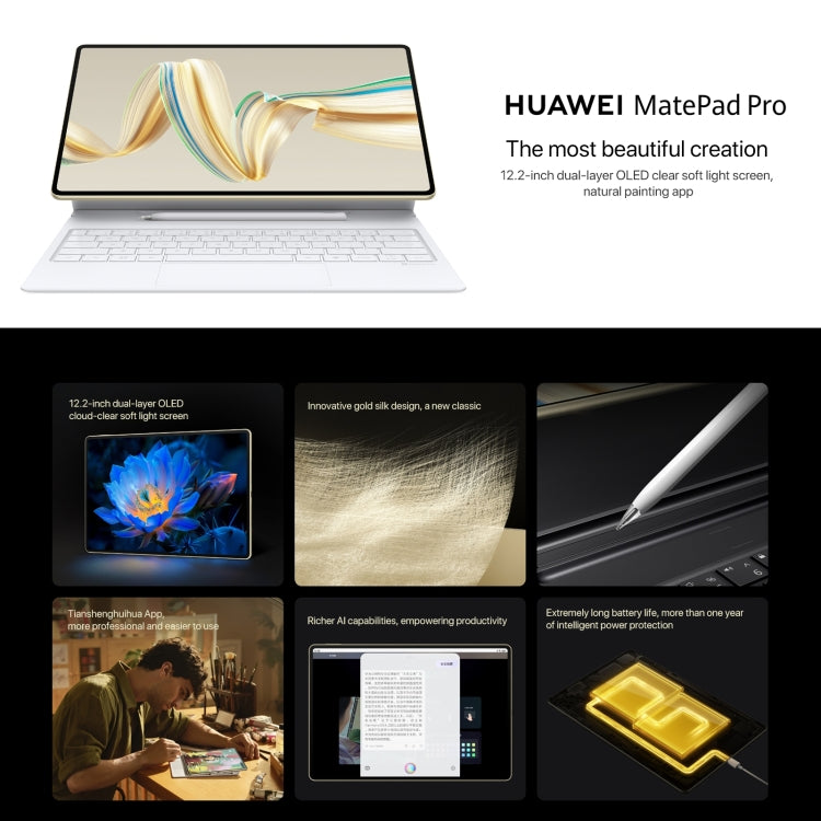 HUAWEI MatePad Pro 12.2 inch Soft Light Screen WiFi, 16GB+1TB, HarmonyOS 4.2 Hisilicon Kirin 9010W(Gold) - Huawei by Huawei | Online Shopping UK | buy2fix